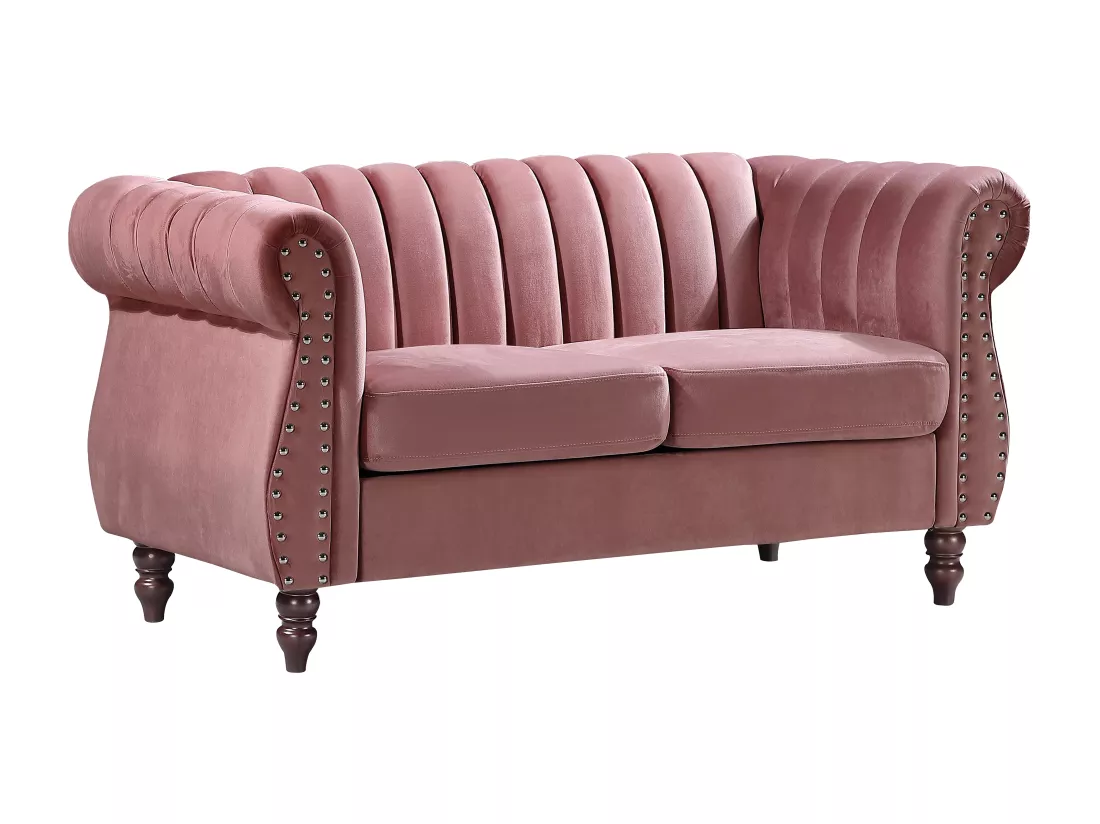 Canapé chesterfield 2 places en velours vieux rose TRUMBO