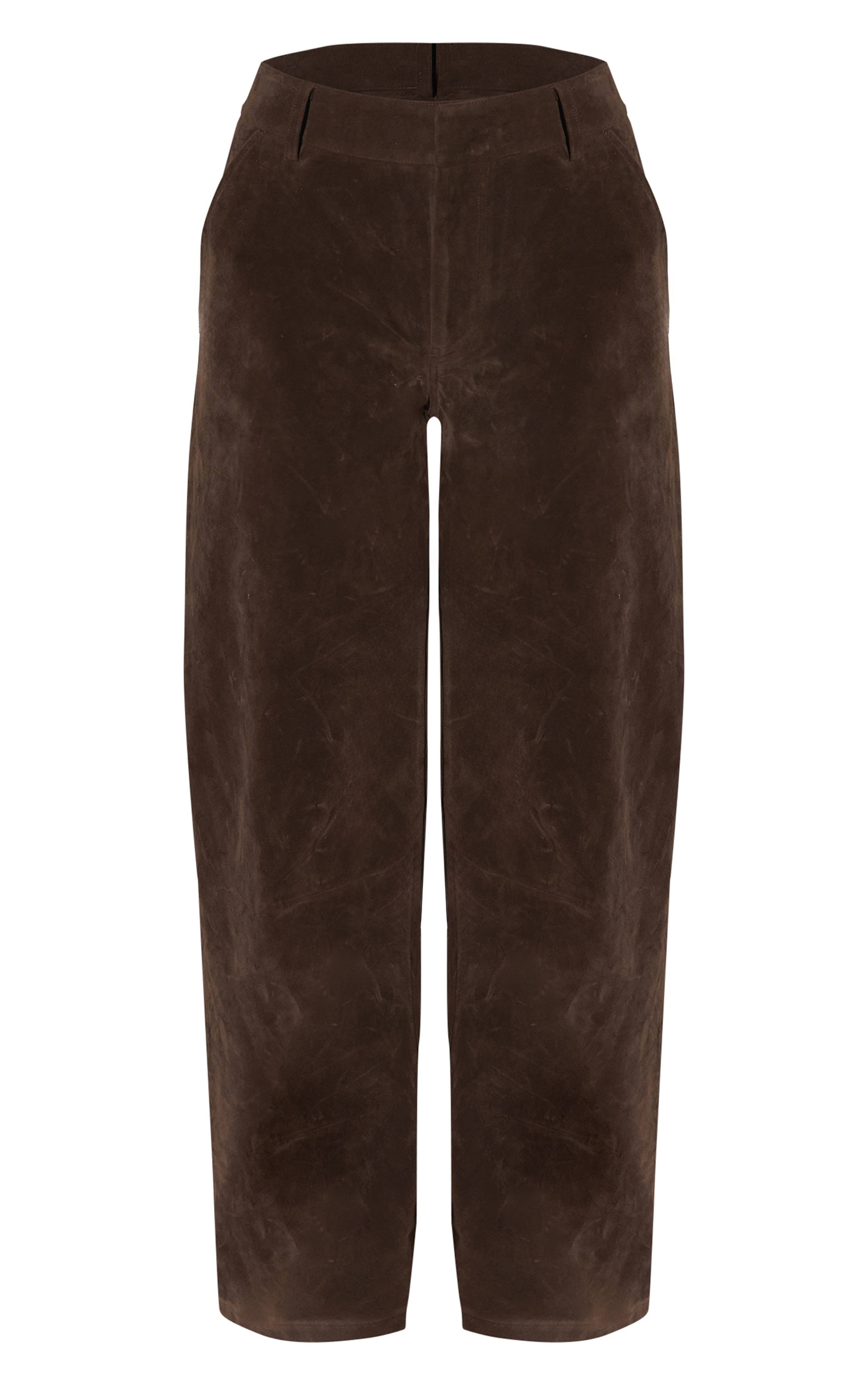 Dark Khaki Pantalon À Jambes Tonneau En Faux Suède