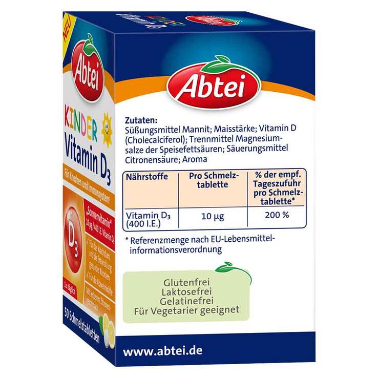 Abtei Kinder Vitamin D3 Schmelztabletten, 50 St