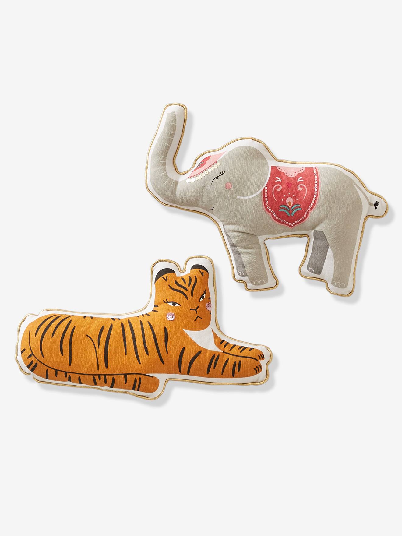 Conjunto de 2 almofadas Eden India com estampa de animais, cor marrom claro lisa com motivos.