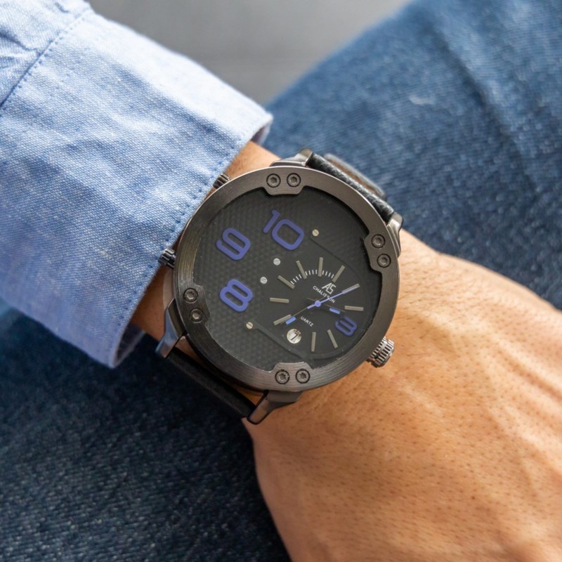 Coffret montre Homme CHTIME bracelet Cuir Noir