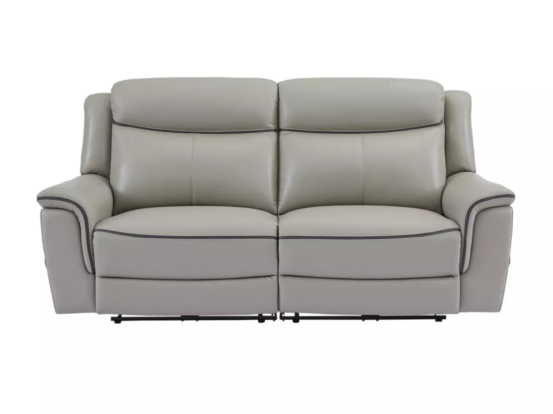 Canapé 3 places et fauteuil relax électrique en cuir gris clair ADELIO