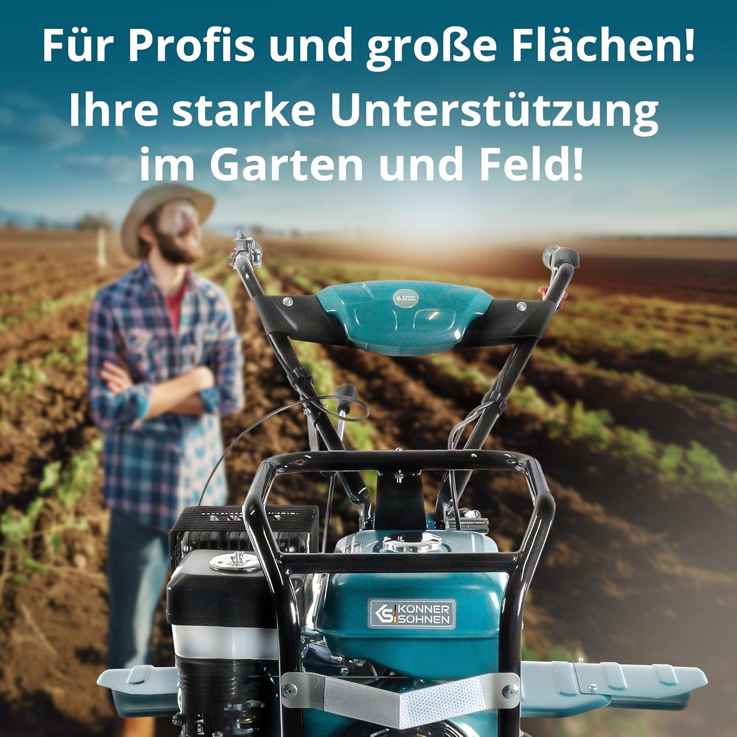 Könner & Söhnen KS 9HP-1350G-3 Benzin Bodenhacke mit Direktantrieb,gartenfräse, geschmiedete Säbelfräsen,3 Vorwärtsgänge, Rückwärtsgang, ≤134 cm Arbeitsbreite, ≤ 35 Arbeitstiefe,9.0 PS Kultivator