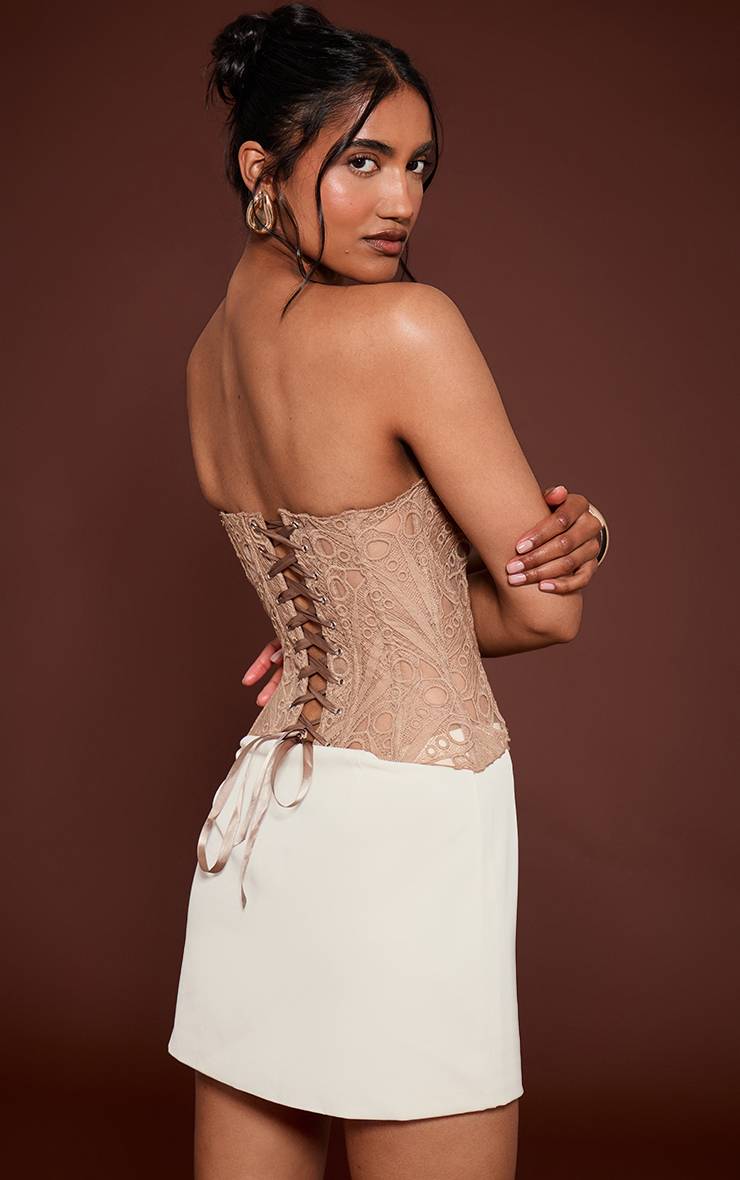 Gris Pierre Corset En Dentelle Florale Transparente Texturée