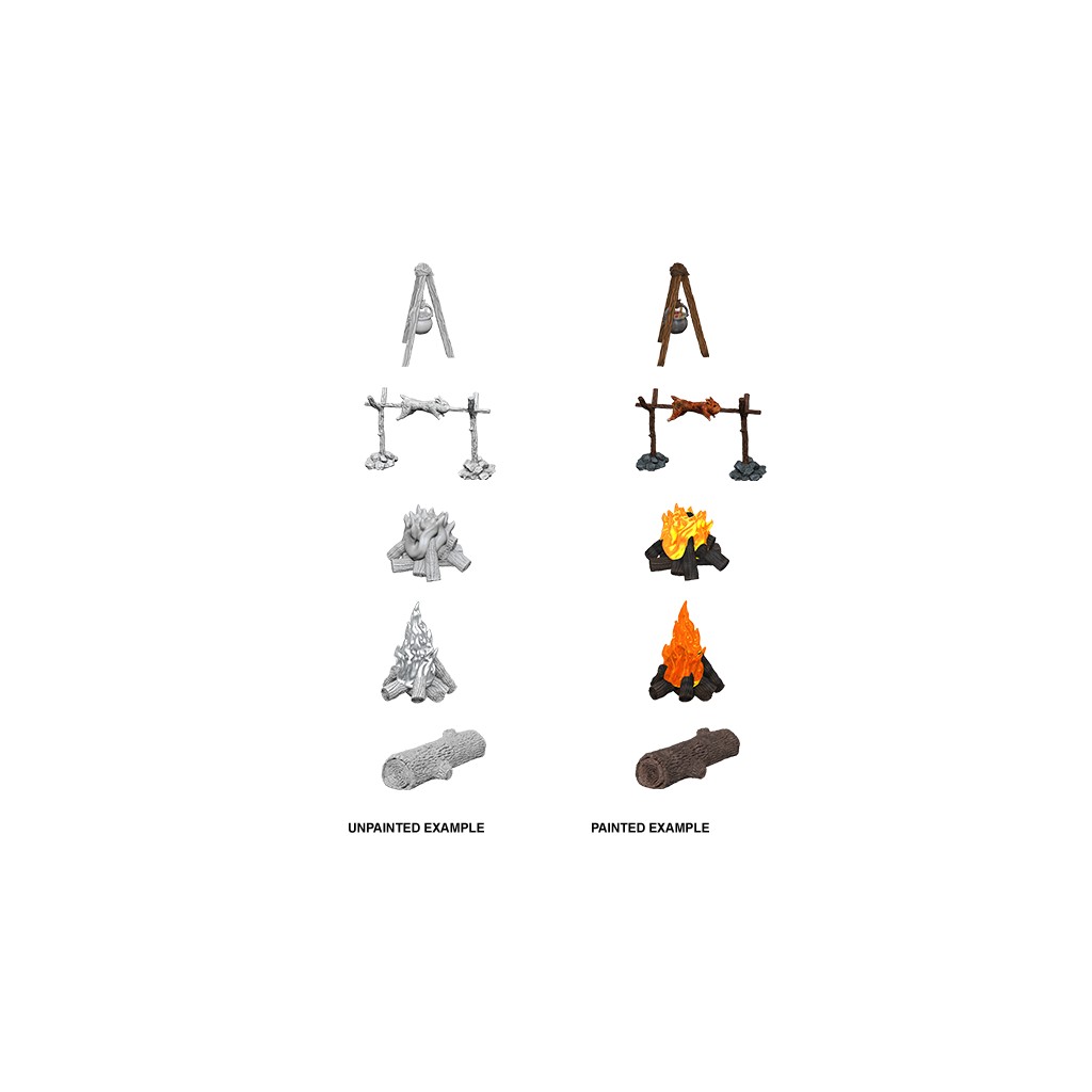 Wizkids Deep Cuts Unpainted Miniatures: Camp Fire & Sitting Log