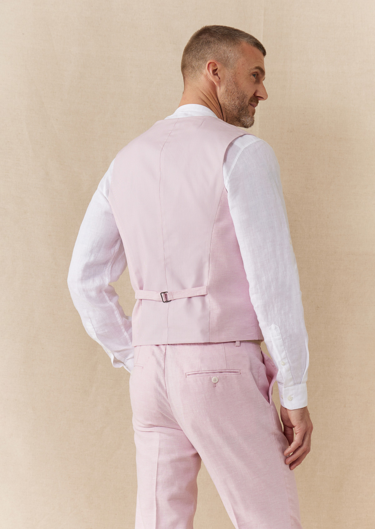 Gilet casual en lin et coton unis rose