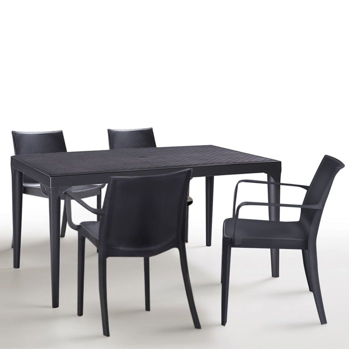BICA Weerbestendige Eettafelset 5-delig Victoria met 4 Stoelen en Grote Tafel Oslo Grafiet