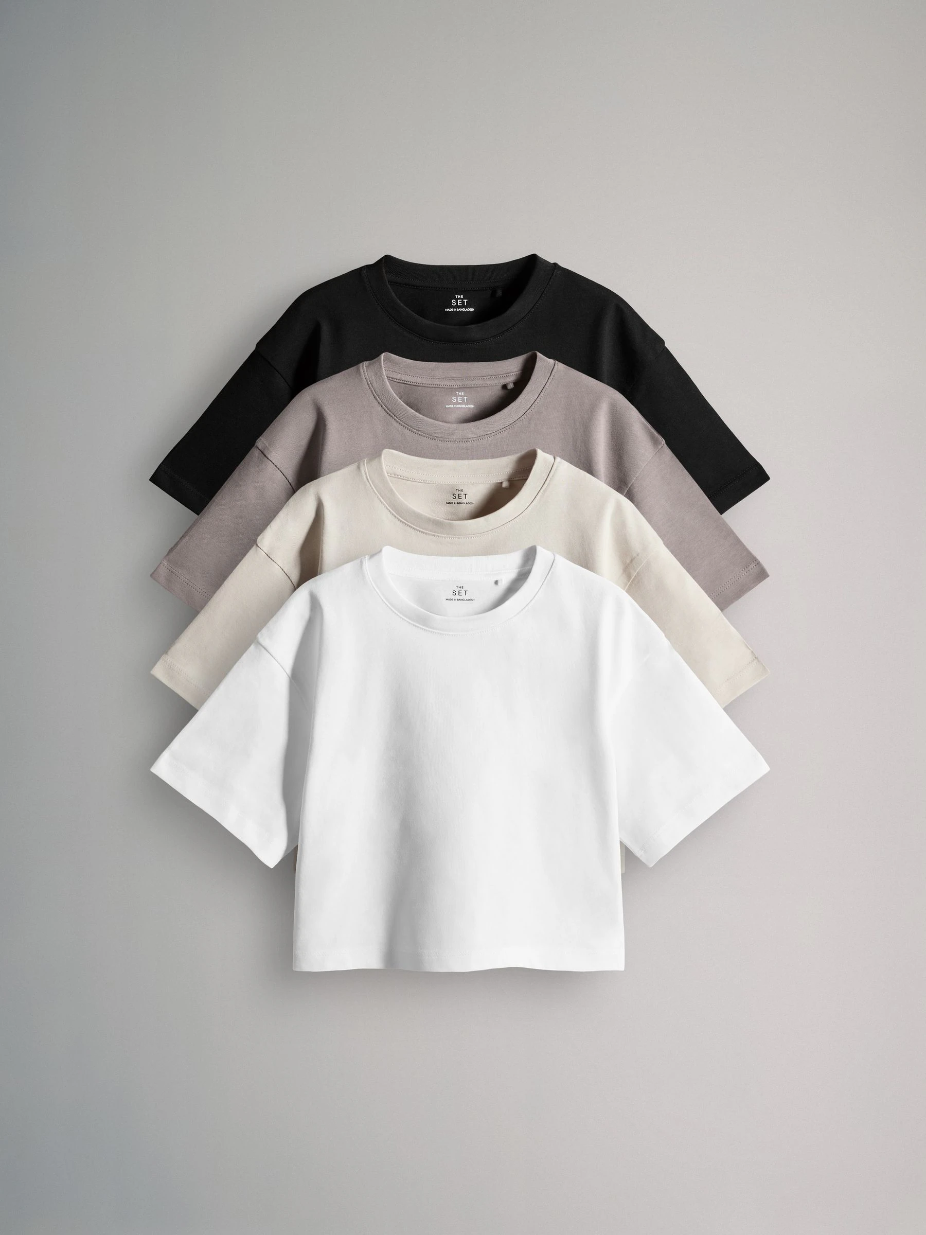 Zwart/bruin/wit - The Set 4 Pack Oversized Cropped Short Sleeve Heavyweight Cotton T-Shirts