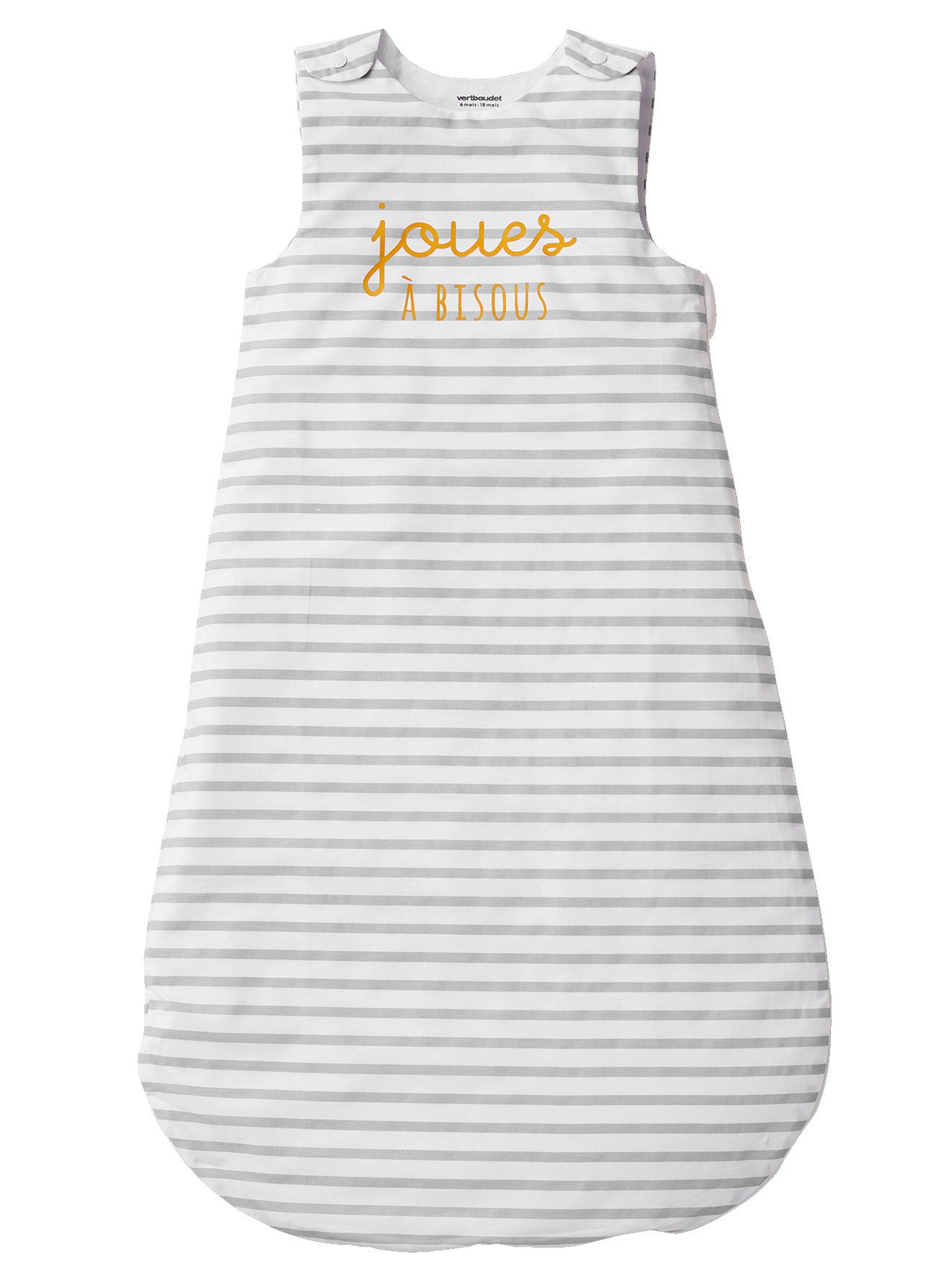 Vertbaudet Ärmelloser Baby Sommerschlafsack JOUES À BISOUS grau gestreift