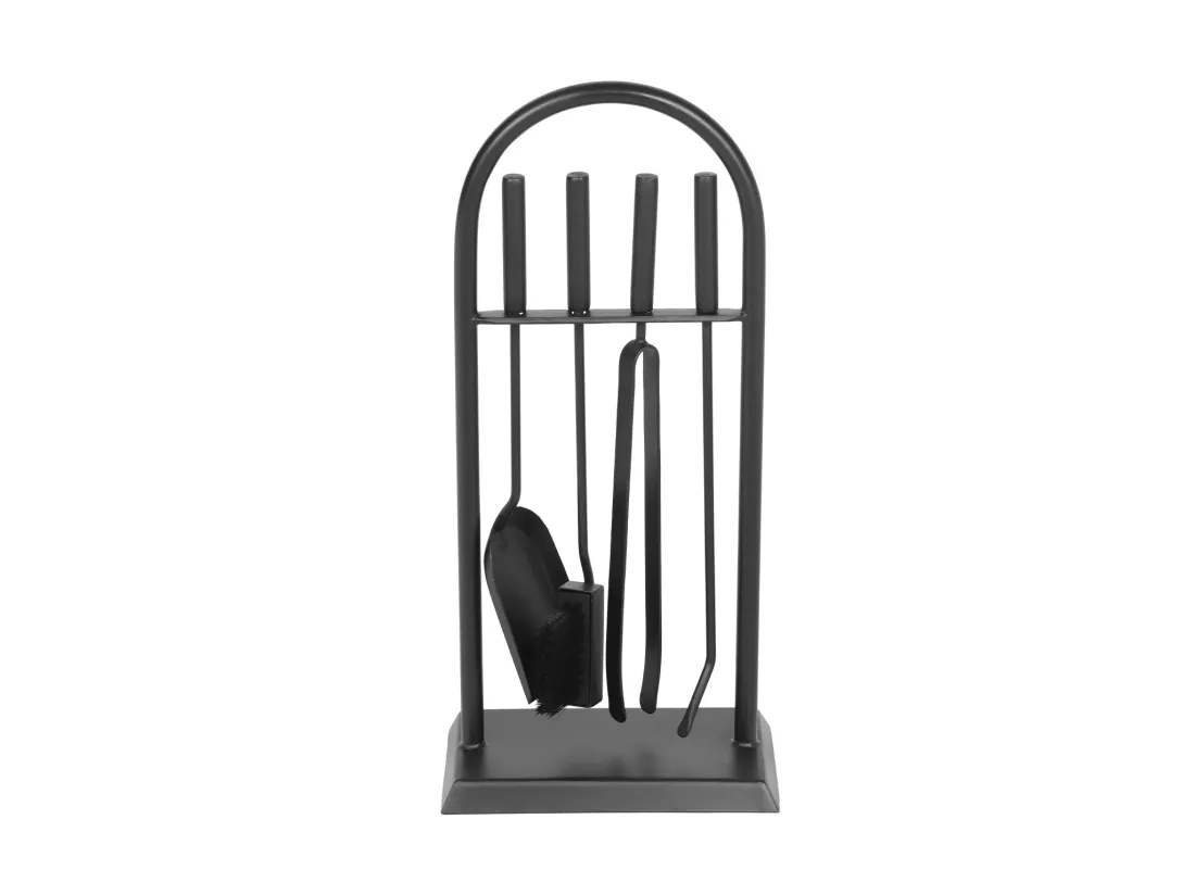 Serviteur de cheminée 4 outils en métal - L. 27 x P. 17 x H. 58 cm - Noir - KARREL