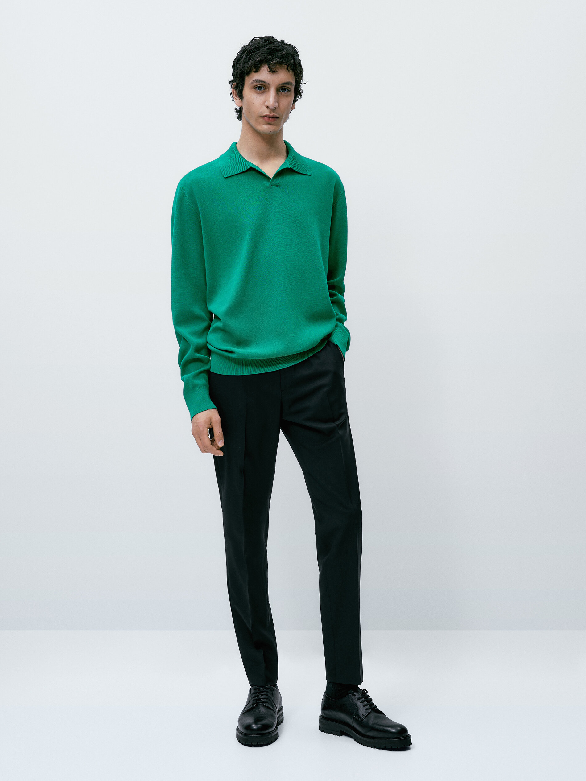 Camisa punto milano algodón cuello polo - Verde