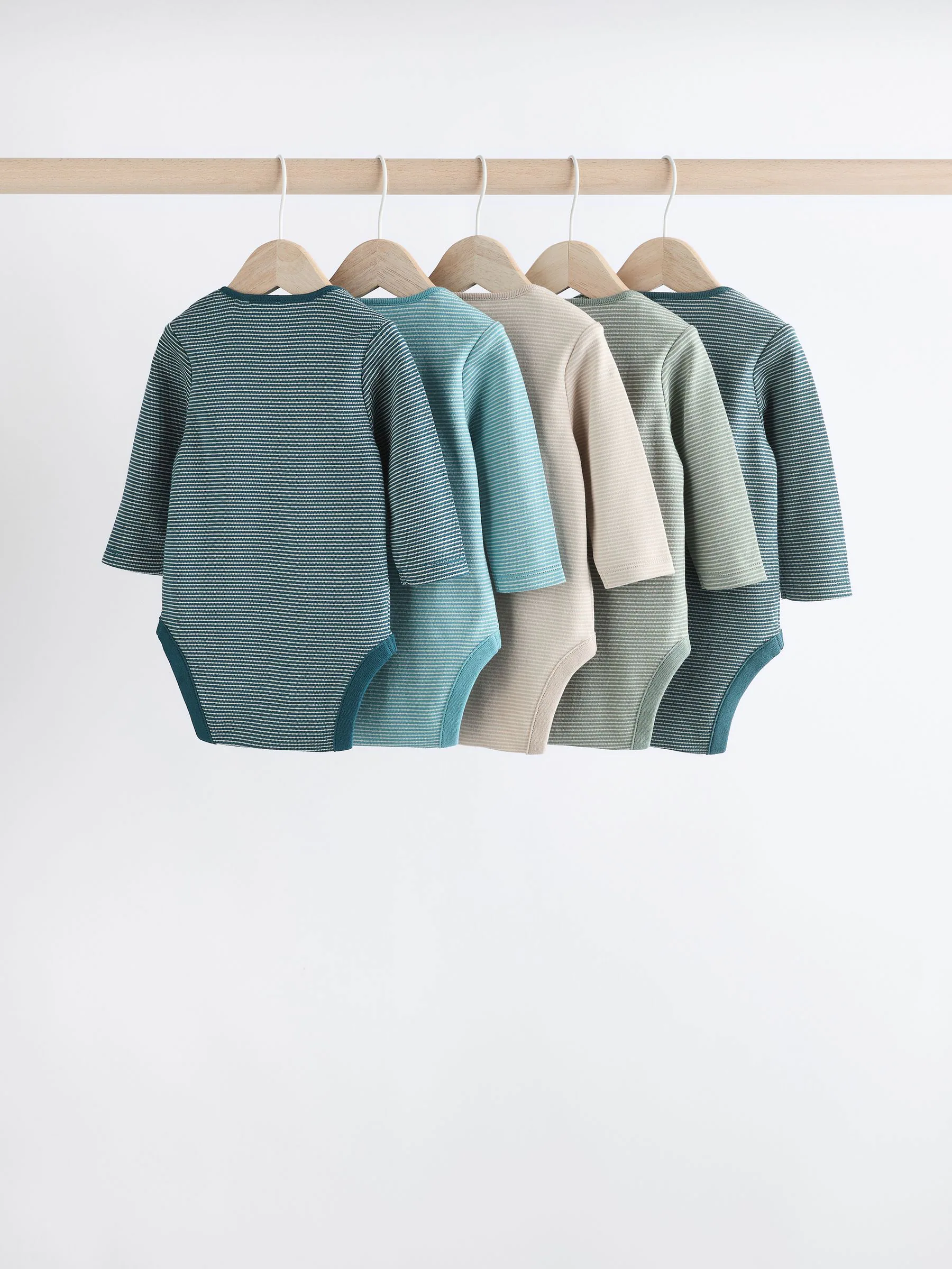 Blauw gestreept - Set van 5 rompers met lange mouwen
