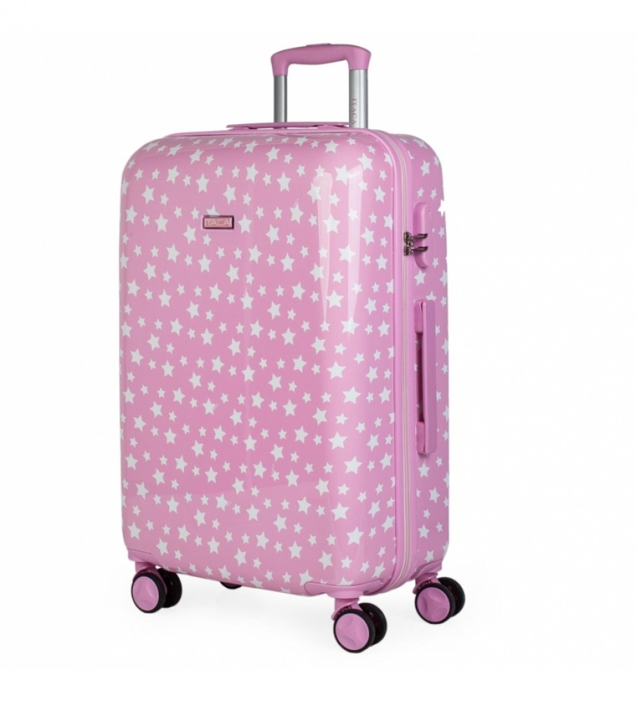 Mala de viagem infantil ITACA para meninas, estampa de estrelas rosa - 67 x 45 x 24 cm -
