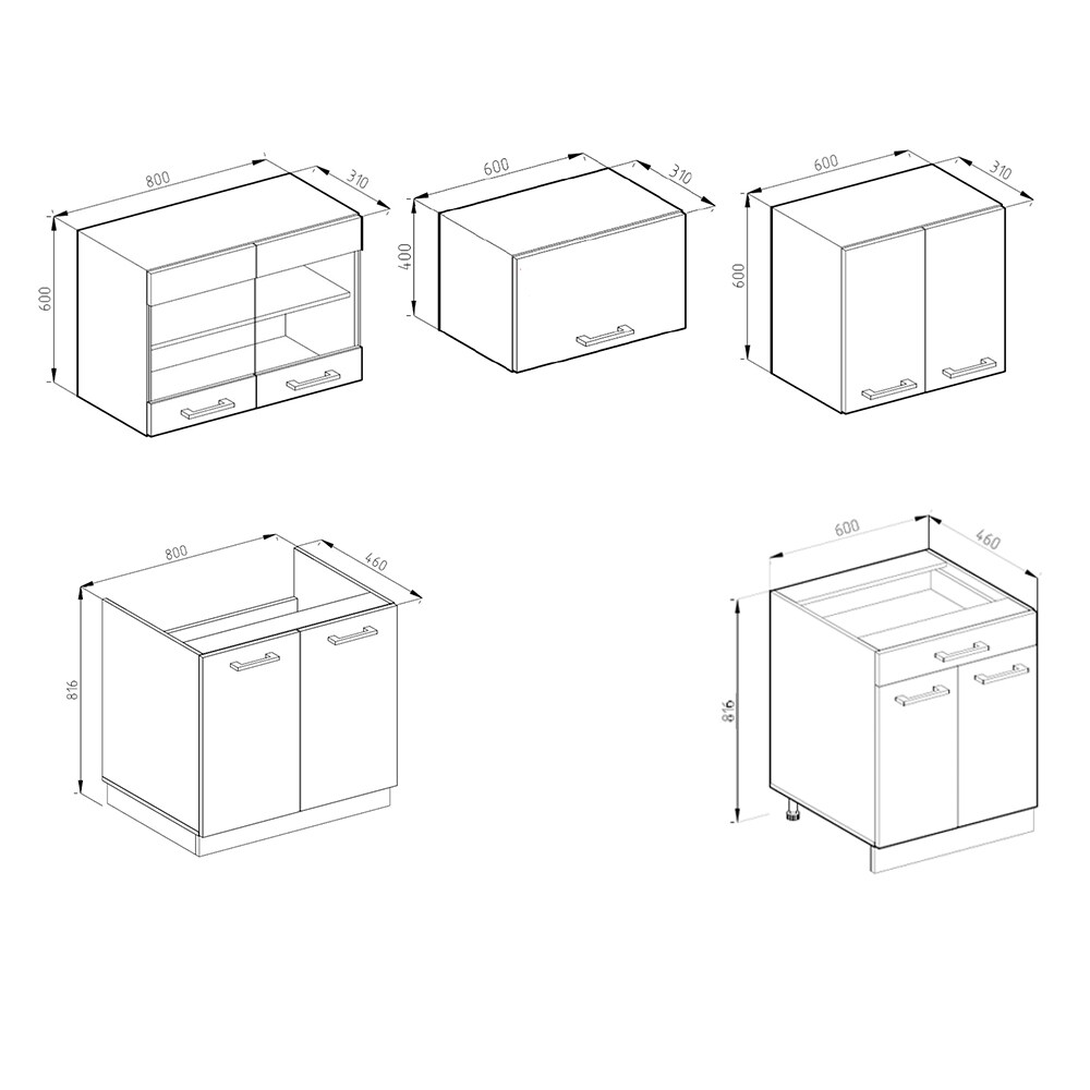 Vicco Küchenzeile Küchenblock Einbauküche R-Line 200 cm Weiß Landhaus Anthrazit