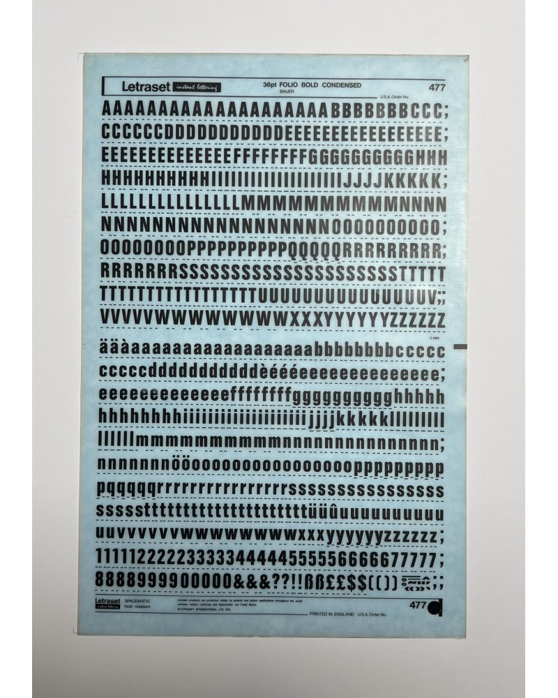 Letraset 477 - FOLIO BOLD CONDENSED - 36pt