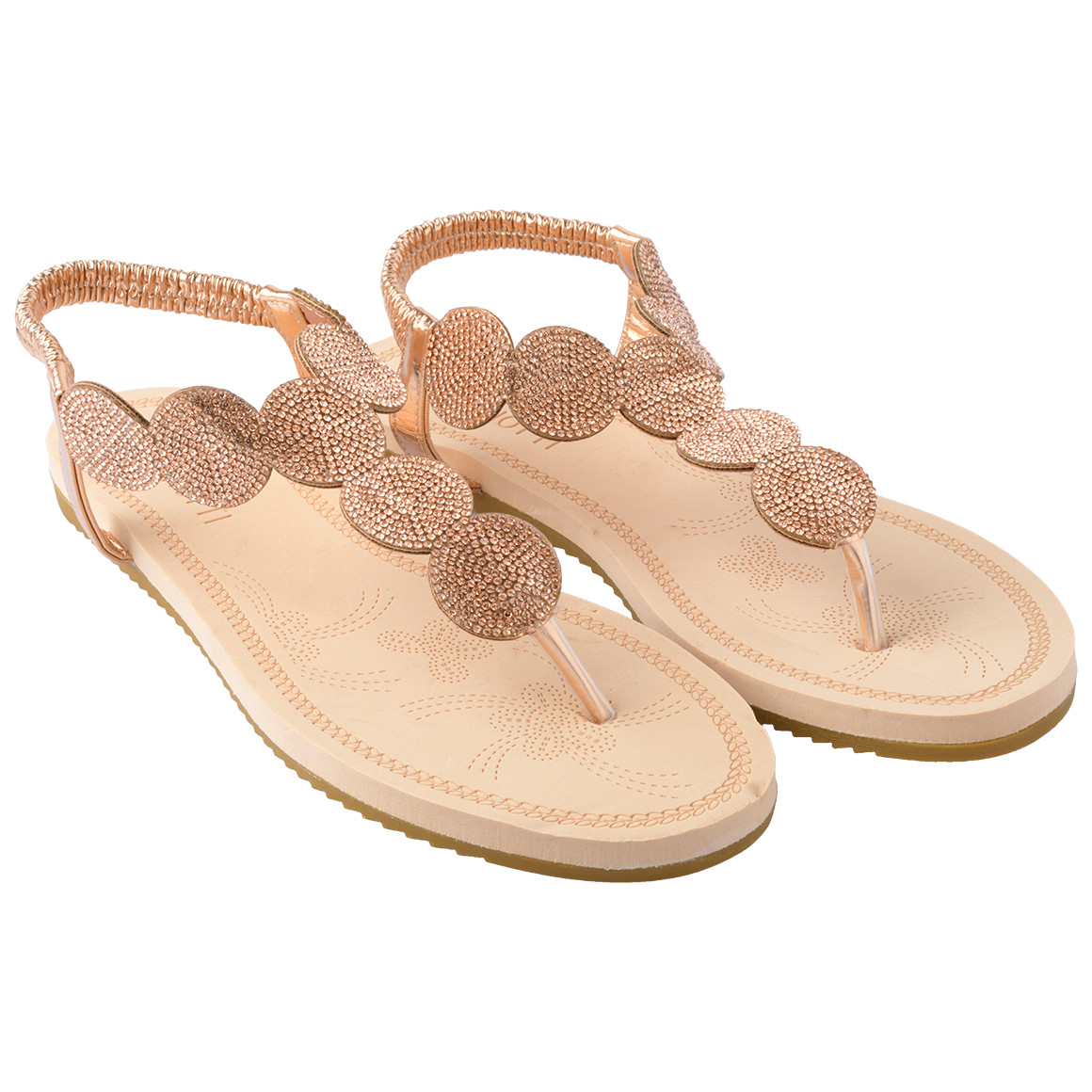 Gina Benotti Damen Zehensandalen mit Glitzersteinen rosa / beige