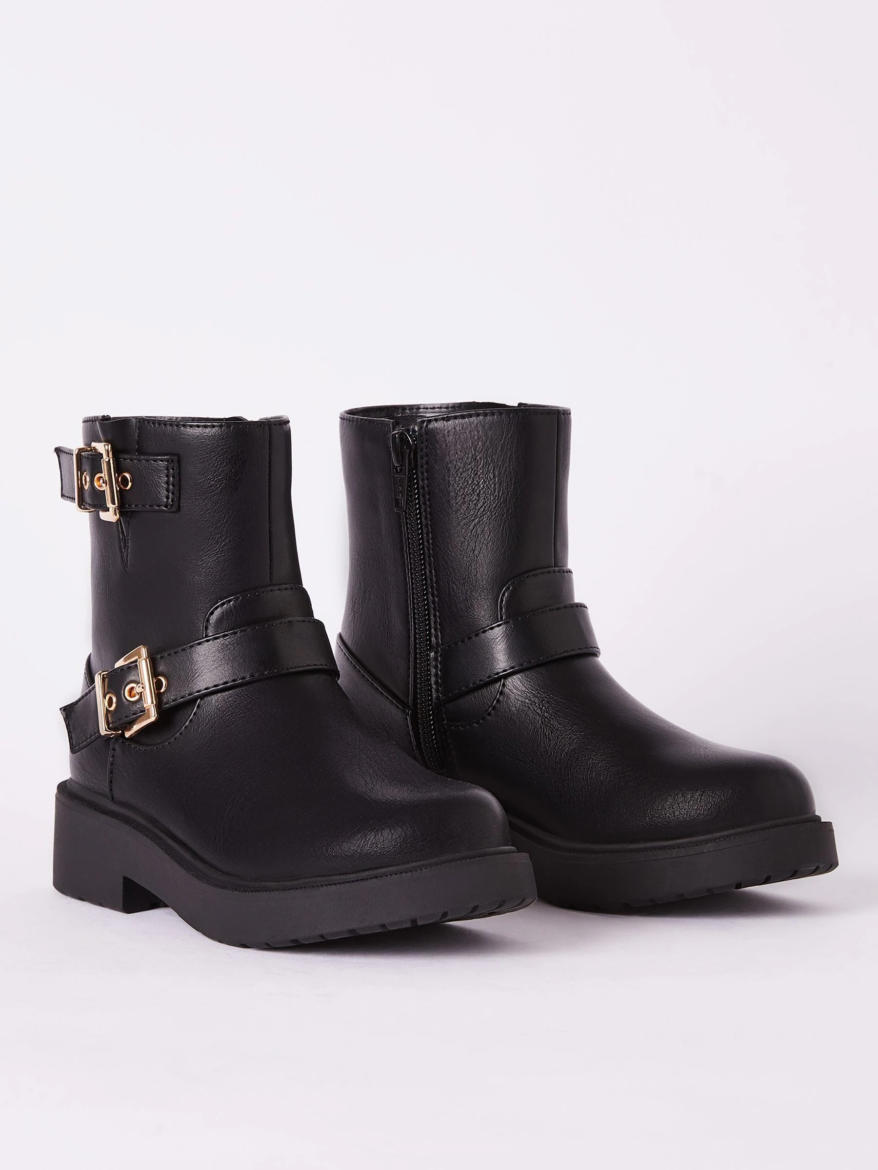 Lipsy Gold Buckle imitatieleren platte biker-enkellaarzen