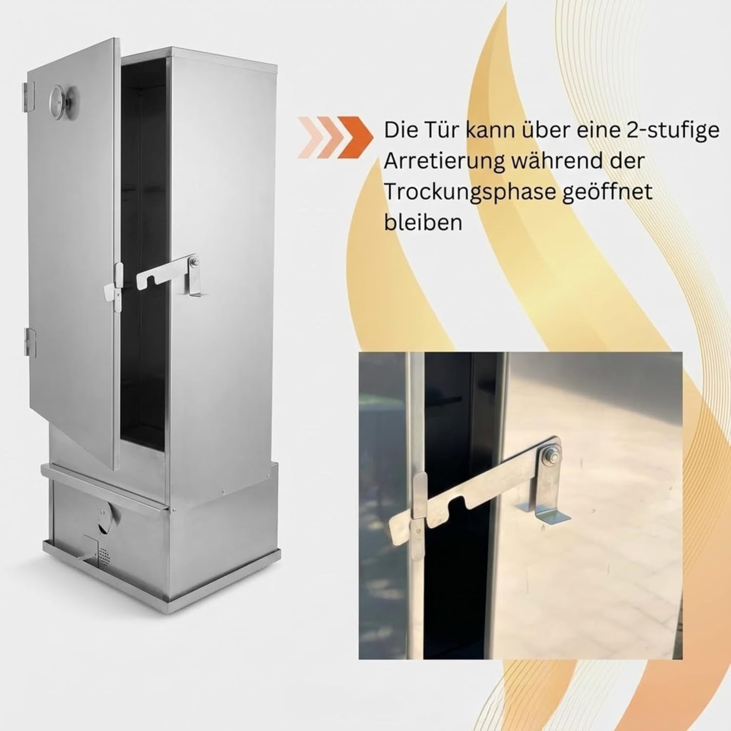 Räucherofen Edelstahl OCTO 80x40x27 cm mit 250°C Thermometer, Flachrost, Tropfblech, Räuchermehlschale & 500 g Räuchermehl – stufenlose Lüftung (Art.-Nr. 10128)