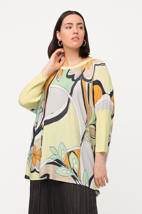 Pullover, florales Muster, Oversized, Rundhals, 3/4-Arm