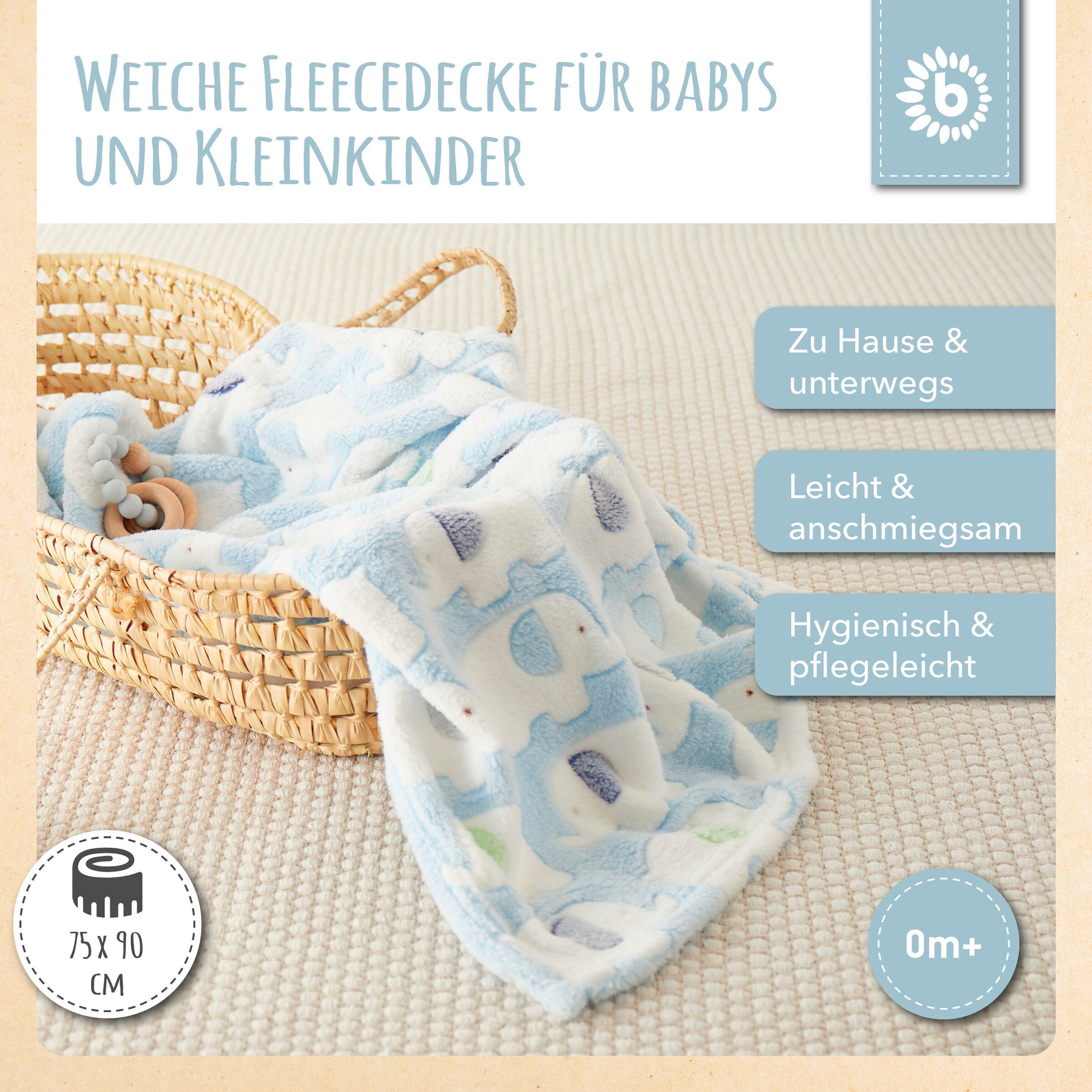 Bieco Babydecke Jungen Elefanten Blau