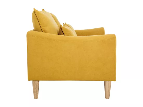 Canapé scandinave 2 places en tissu effet velours jaune moutarde et bois clair KATE