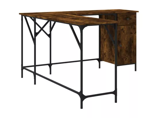 Bureau chêne fumé 141x141x75 cm bois d'ingénierie