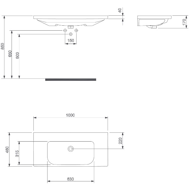 Sanicare Q18 keramische wastafel 100cm met kraangat wit glans