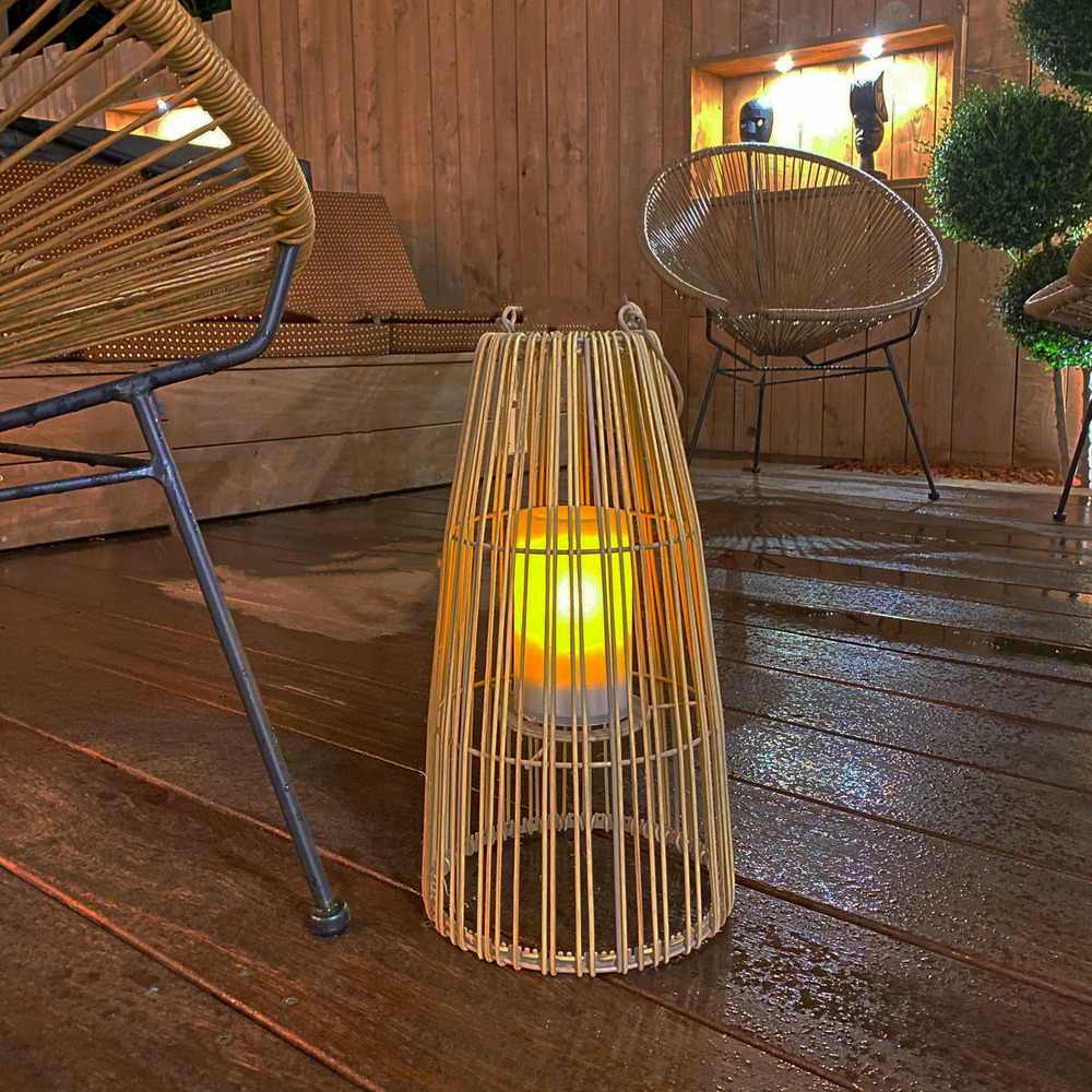 Lanterne solaire bali - effet flamme - blanc chaud - bougie solaire led - extérieur - chromex