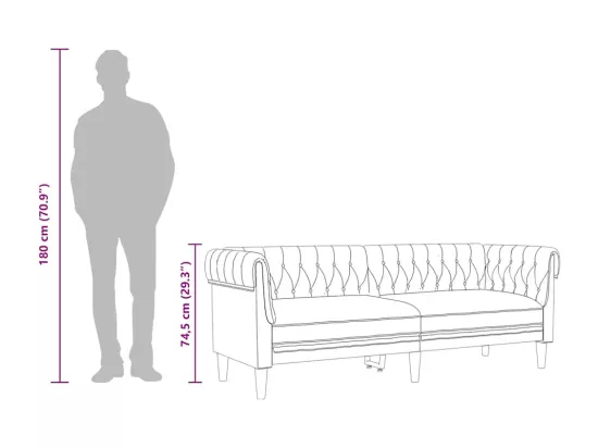 Canapé Chesterfield 3 places gris clair tissu