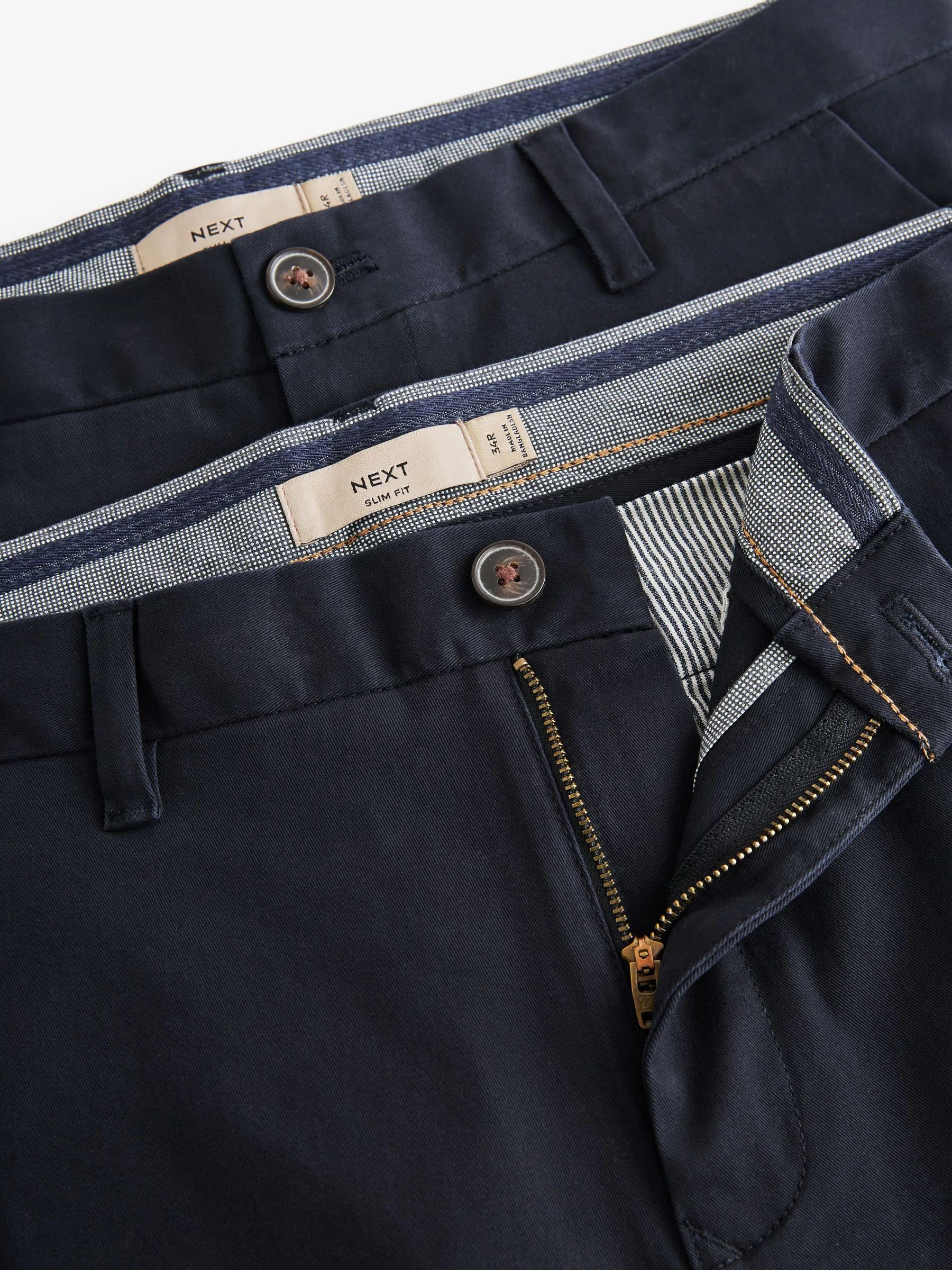 Donkerblauw - Slim Fit - Stretch chino's verpakking van 2