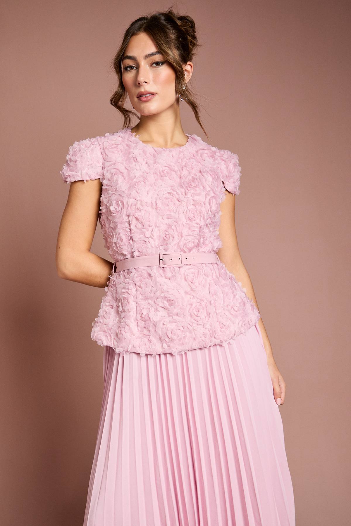 Coast Robe Midi à Manches Courtes avec Fleurs 3D et Ceinture