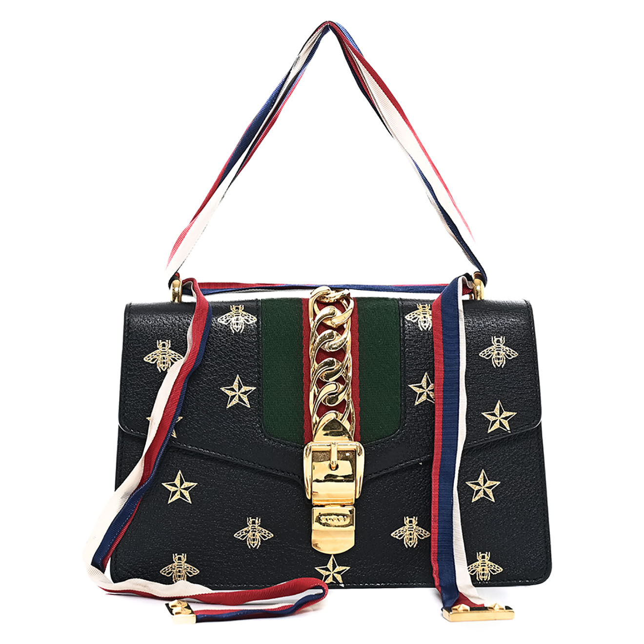 Gucci Sac bandoulière Sylvie Edition limitée en Cuir à Motifs noir - Très bon état - L.26 cm