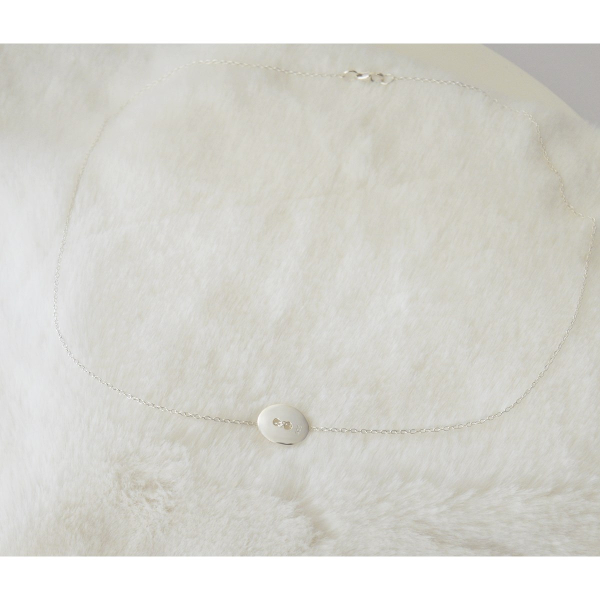 Collier délicat minimaliste Pendentif bouton  argent 925