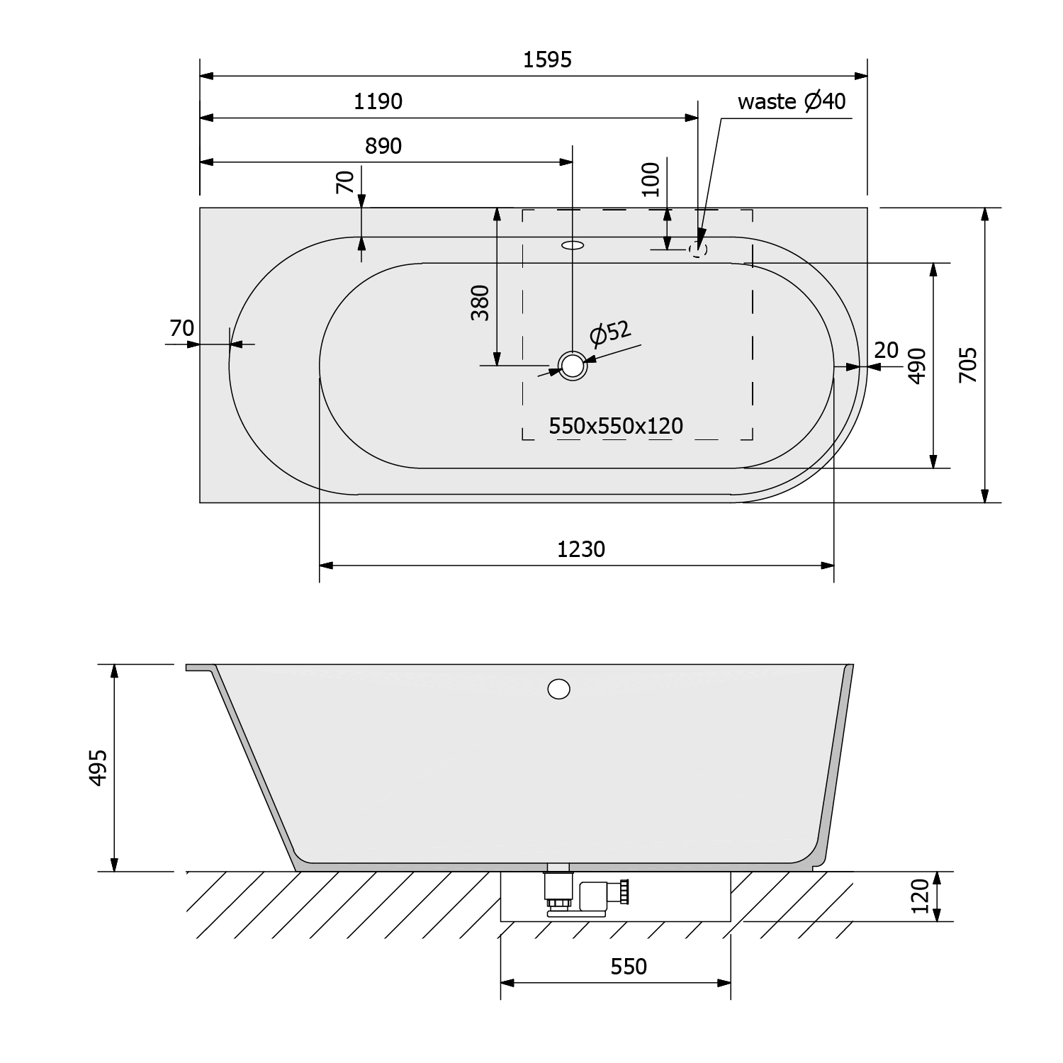 Polysan Sussi half vrijstaand bad links 159.5x70cm wit