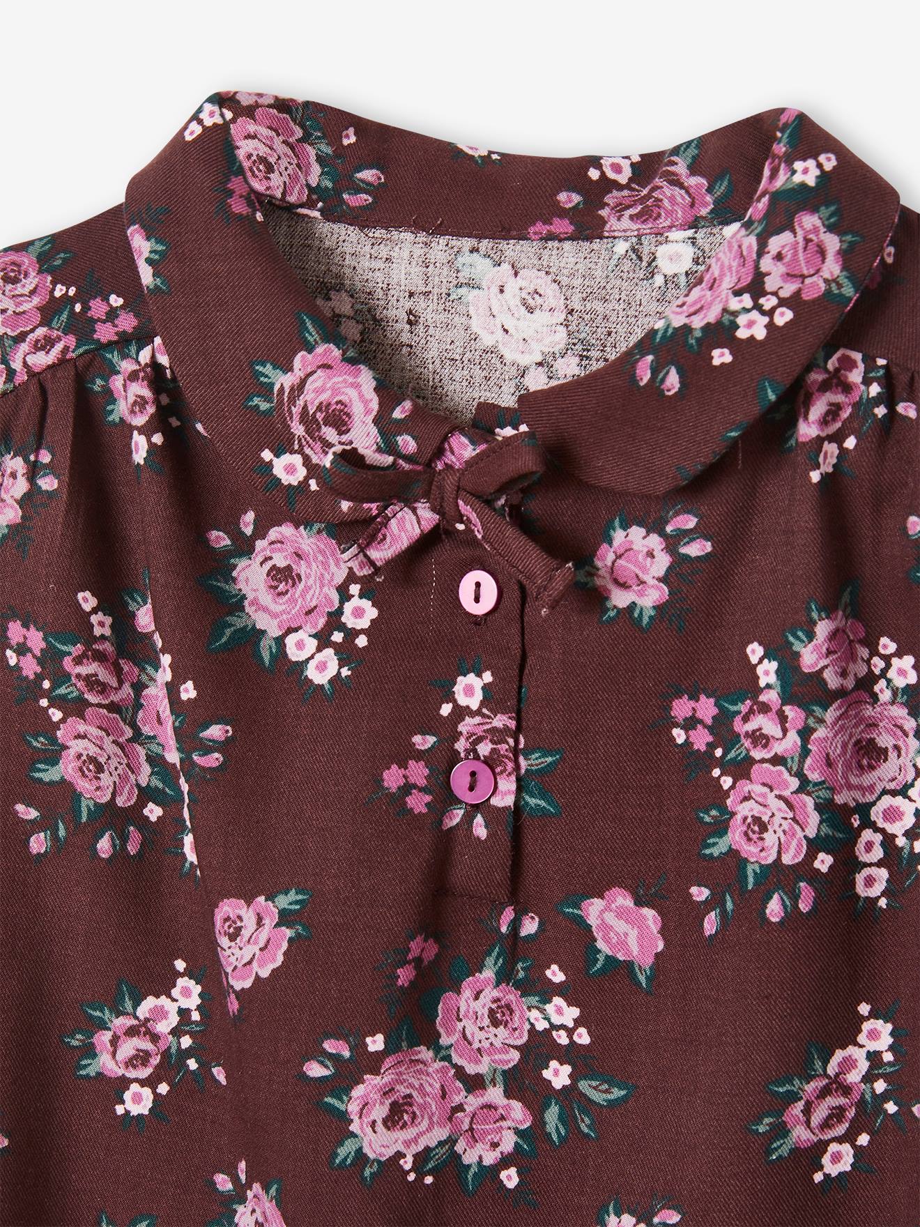 Blusa com estampa floral para meninas, estampa marrom escura.