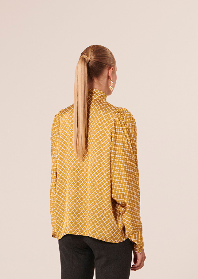 Chemise Candyjaune imprimée petites fleurs en satin