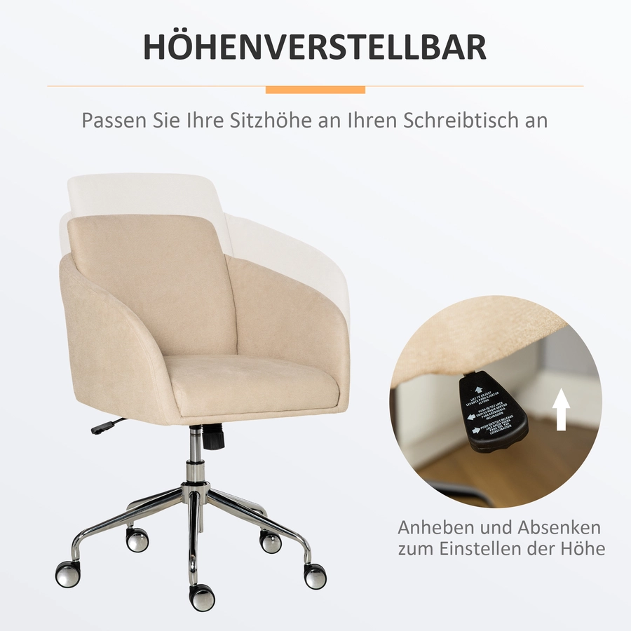 Vinsetto Bürostuhl mit einstellbarer Höhe und 360° Drehrollen beige