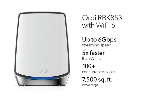 NETGEAR Orbi RBK853 - Wi-Fi-system - (router, 2 extendere) - mesh 1GbE, 2.5GbE - Wi-Fi 5, Wi-Fi 6 - Tri-Band