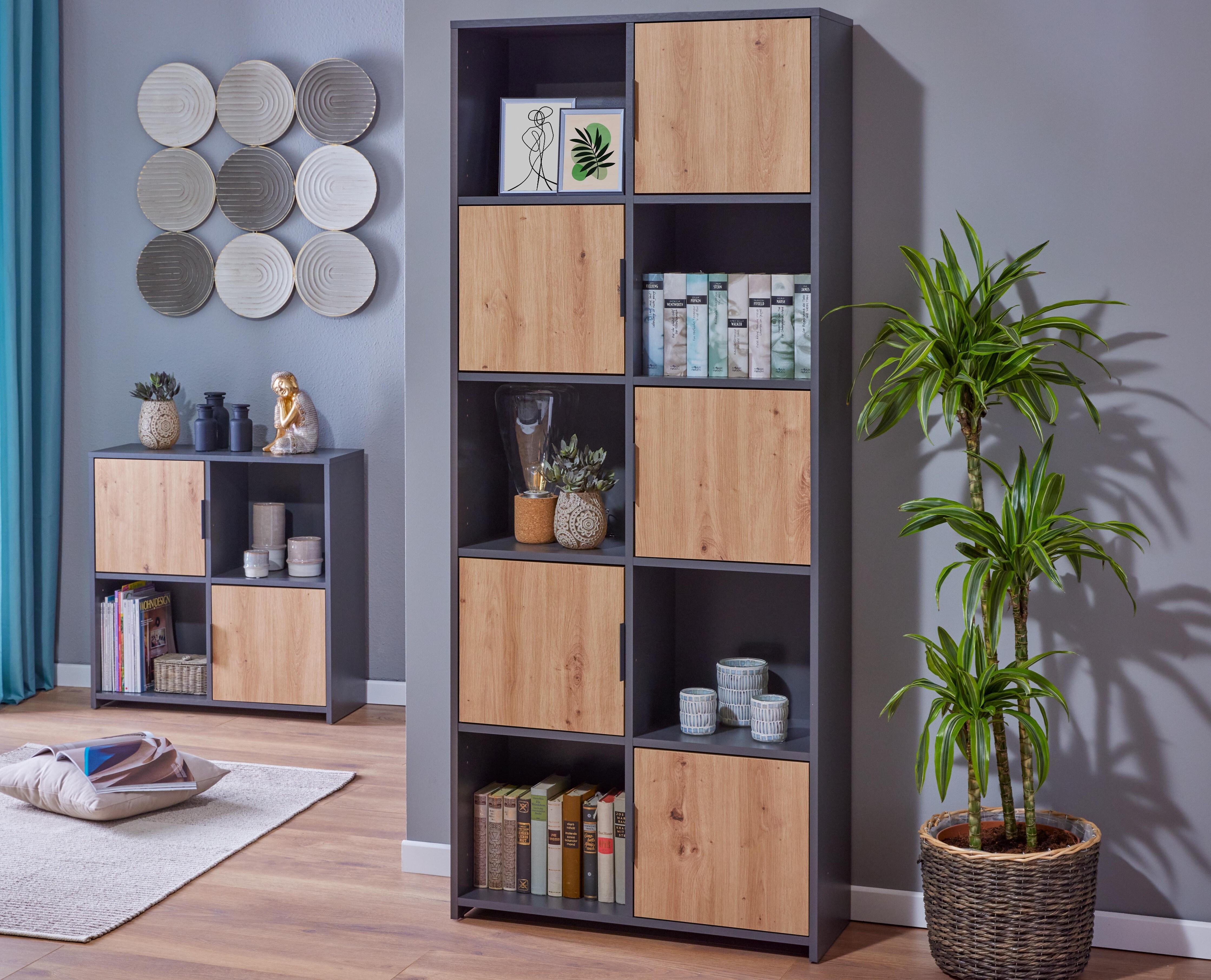 Inter Link Bücherregal Standregal Pepeto -versch. Ausführungen -Anthrazit und Eiche Artisan Nachbildung