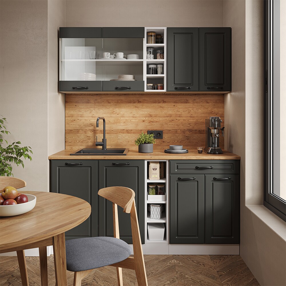 Vicco Küchenzeile Küchenblock Einbauküche R-Line Single Landhaus Weiß Anthrazit 180 cm