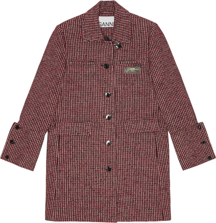 Ganni Woollen Check Midi Jacket Racing red