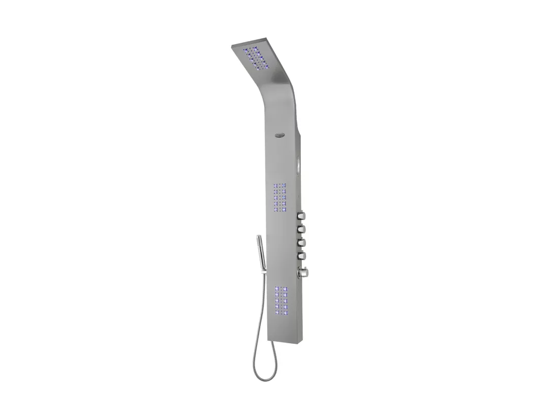 Colonne de douche hydromassante thermostatique à leds et bluetooth - L20 x H165 cm - Argenté - CHAKRA V