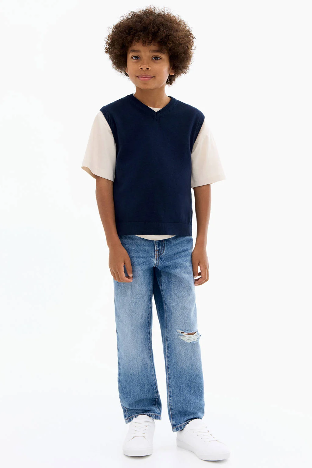 Mango Kids straight leg jeans middenblauw
