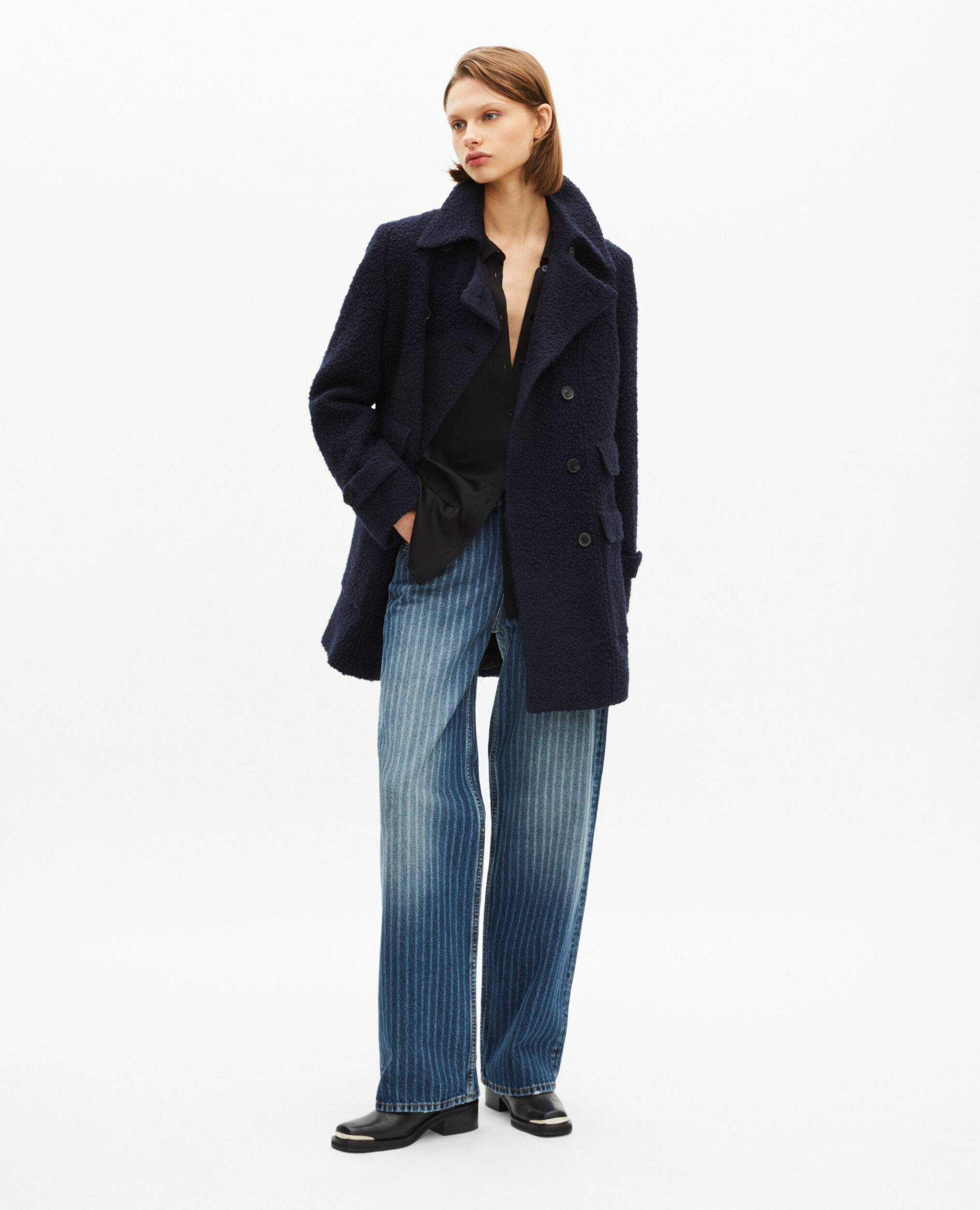 Manteau en laine bouclette marine
