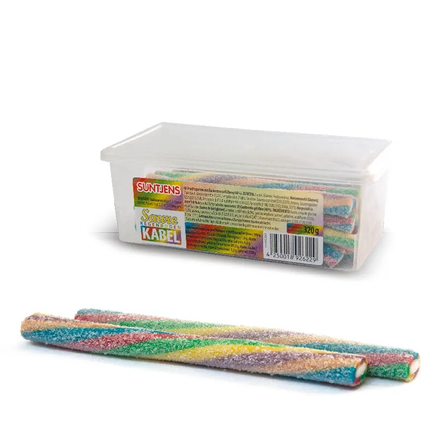 Suntjens Zure Regenboogkabel – Aardbei- & Vanillesmaak (320 gr)