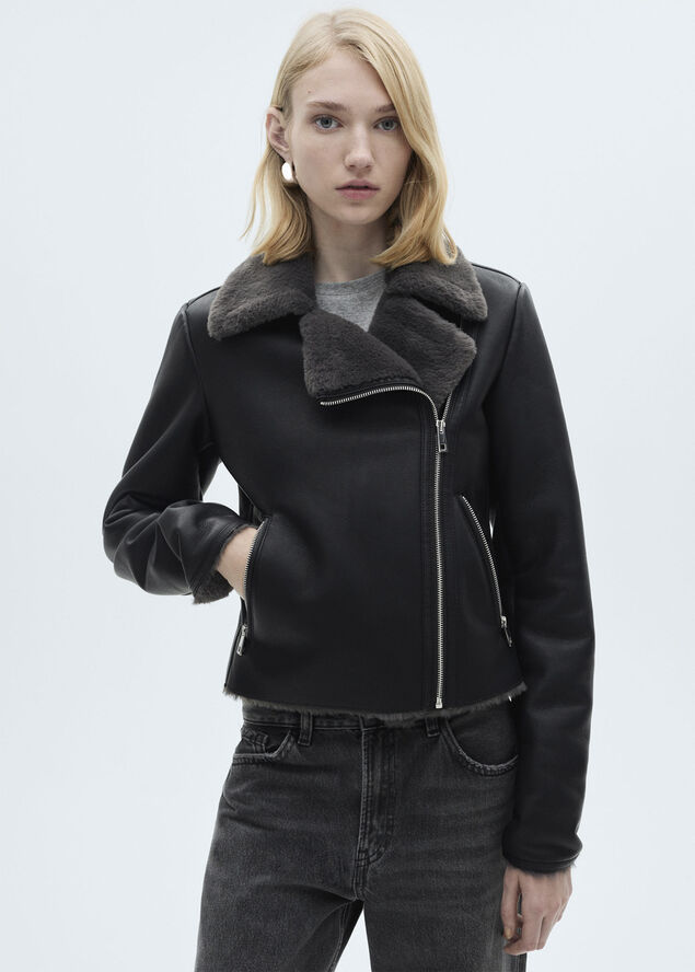 MANGO Jacket with shearling-effect lining Black