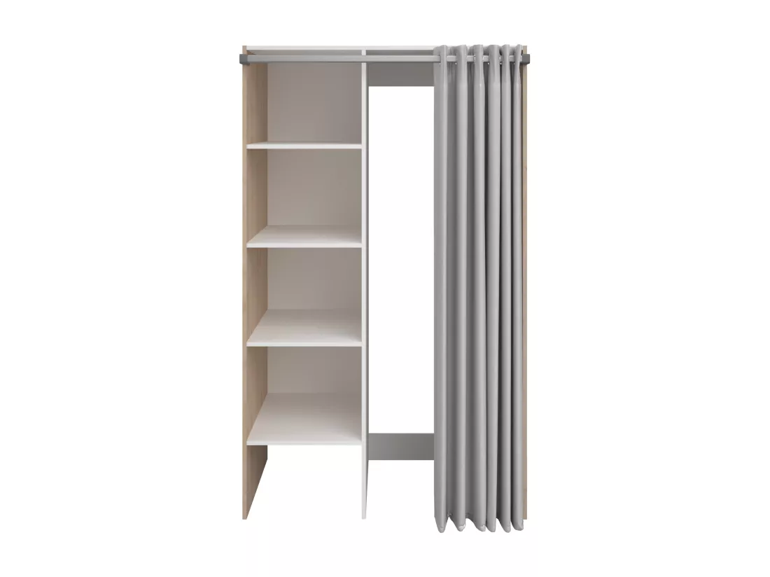 Meuble de buanderie avec rideau pour double machine à laver - Naturel clair - L111 x H184 cm - JAZANO