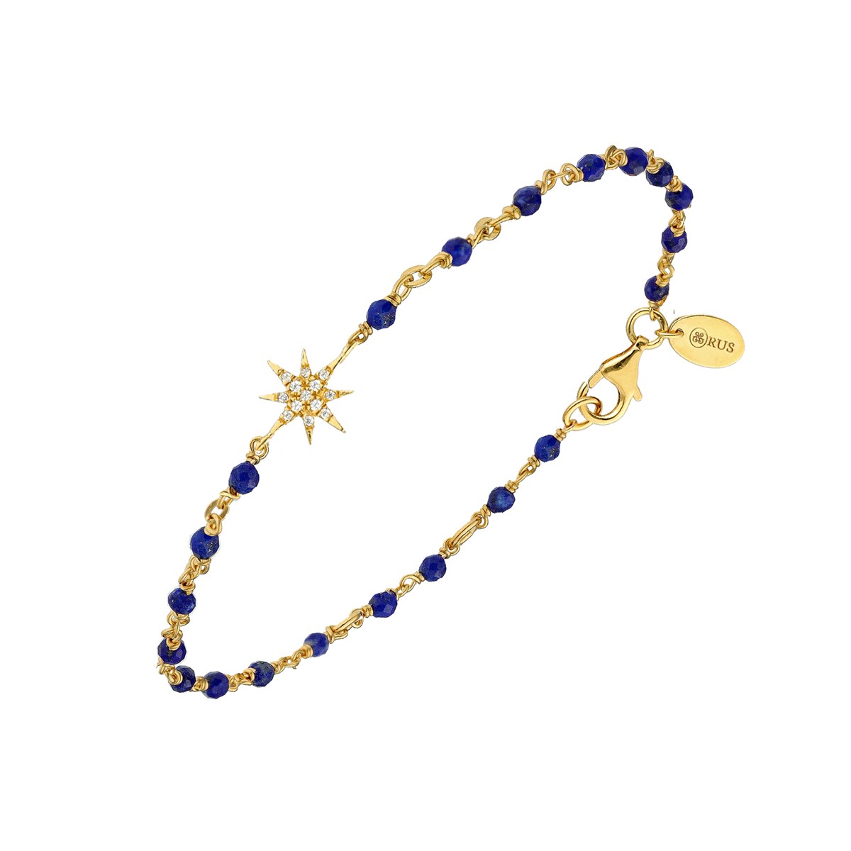 Bracelet Argent Doré étoile Zirconium Blanc Et Pierres Lapis