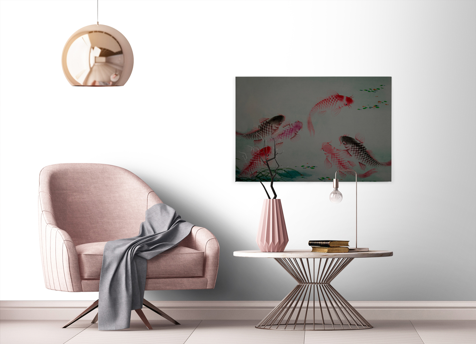 Leinwandbild KOI - grau-rot - 90x60 cm