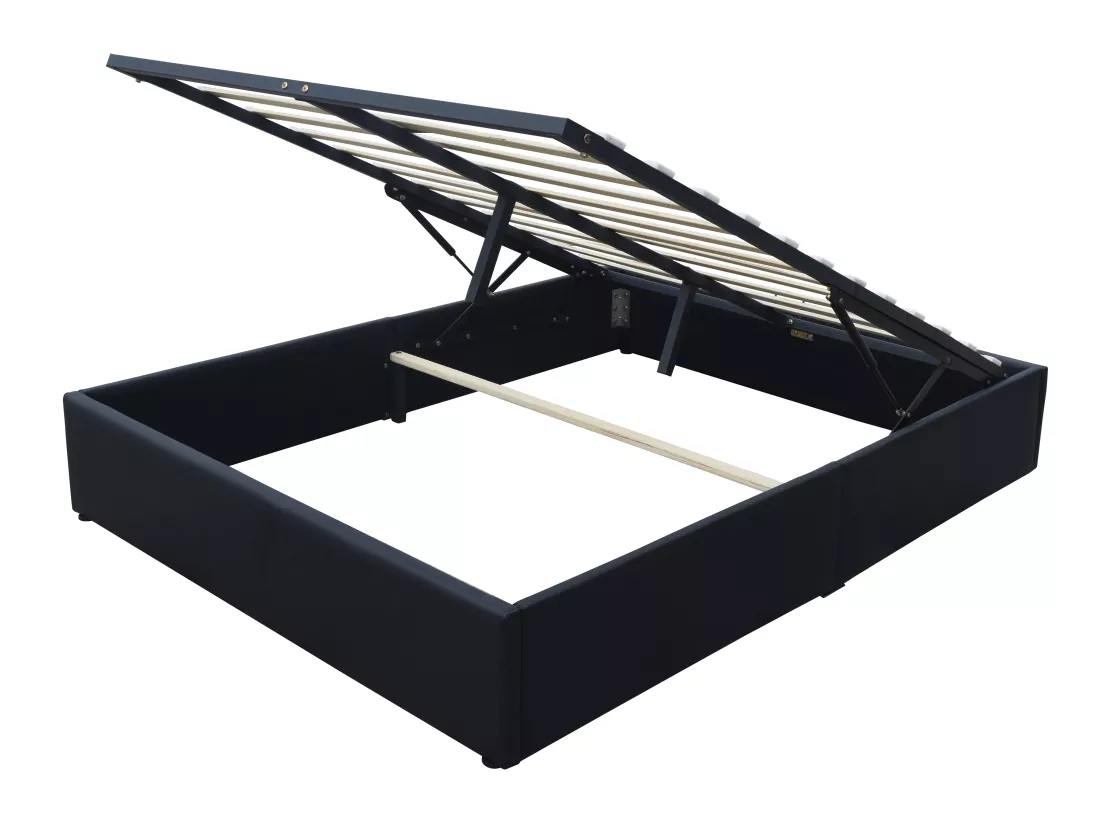 Lit coffre noir 140x190 cm avec 2 x 12 lattes - Montage rapide et entretien facile PVC simili